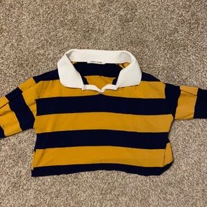 collared navy and yellow crop top